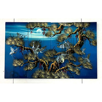 Bộ Tranh sơn mài 4 tấm -TÙNG HẠC DIÊN NIÊN - khảm cừ size 50x80 cm - Ý Nghĩa Phong Thủy