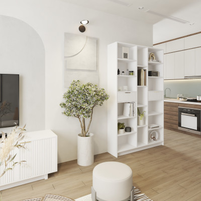 HAPPY FURNITURE , Kệ lưu trữ 2 ngăn kéo - NAMI, KSA_073 , 120cm x 30cm x 200cm DxRxC