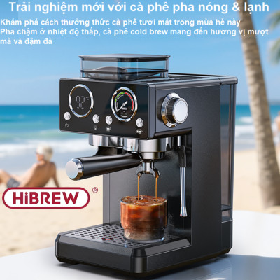 Máy pha và xay cà phê bán tự động 3 trong 1 Espresso, Cappuccino, Latte. Kết hợp 20 chế độ xay. Thương hiệu Mỹ cao cấp HiBREW - H20. HÀNG CHÍNH HÃNG