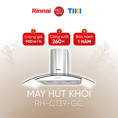 Máy hút mùi 90cm Rinnai RH-C139-GC than hoạt tính và ống thoát 260W - Hàng chính hãng.