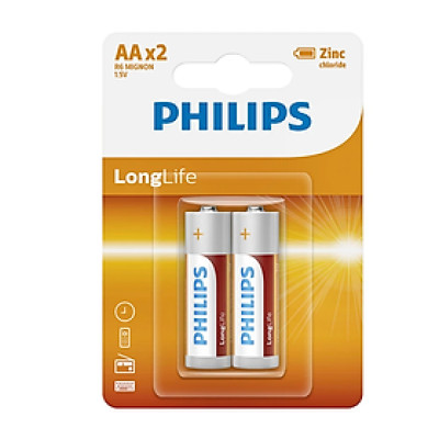 Vỉ 2 Viên Pin Kẽm Philips AA R6L2B - Hàng chính hãng