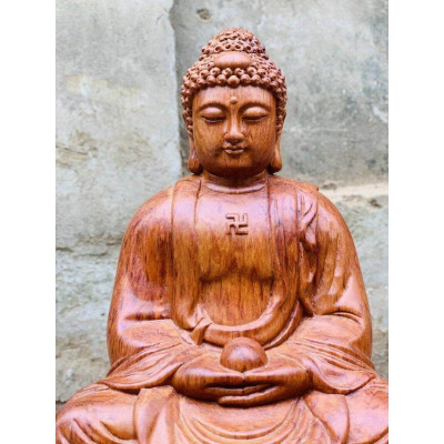 Tượng phật adi đà bằng gỗ hương đá kt cao 100×45×45cm