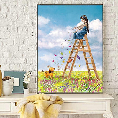 Tranh thêu kín chữ thập Cô gái DX1097, kích thước 53 x 72 cm