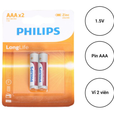 Pin AAA Philips vỉ 2 viên