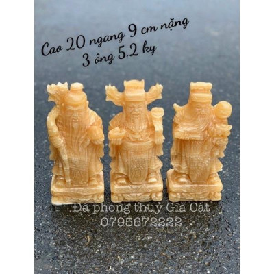 Tượng tam đa phúc lộc thọ đá ngọc hoàng long 20cm có kiểm định