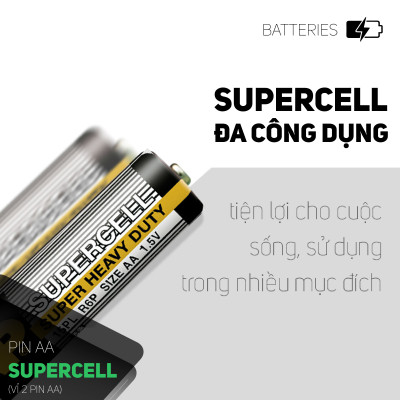 Pin tiểu GP Supercell AA 1.5V (2 viên) dùng trong chuột máy tính,điều khiển quạt,điều khiển tivi,đồng hồ treo tường,đồ chơi điện tử trẻ em