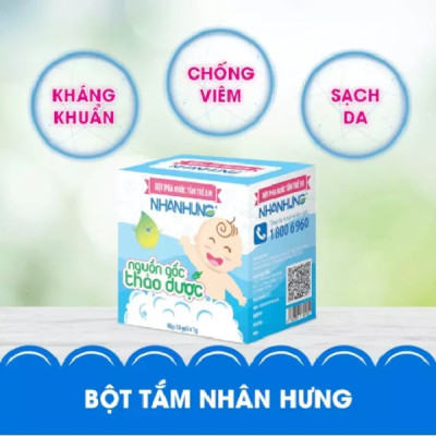 Bột Tắm Nhân Hưng - Trẻ Hết Hăm Da, Rôm Sảy, Mụn Nhọt ,Mẩn Ngứa ( Hộp 30 Gói)