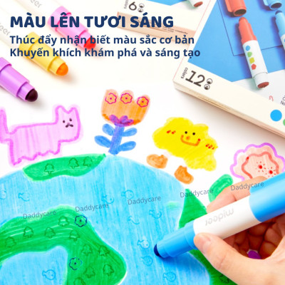 Bút màu chấm tròn mideer Round-Tip Stamper Washable Marker, bút highlight 2 đầu cho bé 2,3,4,5,6 tuổi
