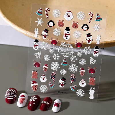 Sticker Móng Tay Dập Nổi Dán Làm Nail Hình Giáng Sinh Vui Vẻ, Ông Già Noel, Dễ Thương, Mỏng Trong Suốt, Lưng Keo, Trang Trí Móng Tay Nghệ Thuật - Xmas