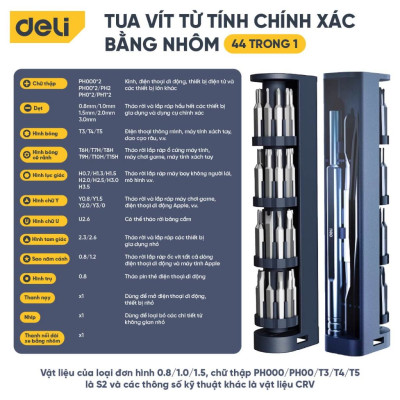 Bộ tuốc nơ vít 44 in 1 Deli  Cao Cấp Tua vít từ tính Sửa điện thoại, Máy tính, Ổ điện