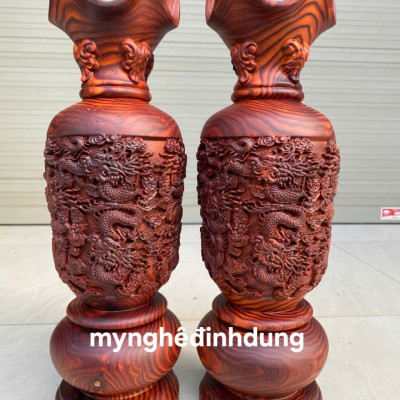 Cặp lộc bình phong thủy hút tài lộc bằng gỗ trắc cao 40x14cm 