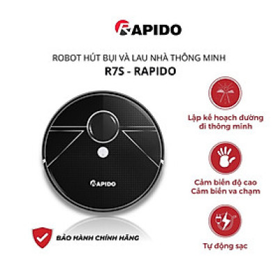 Robot hút bụi lau nhà Rapido R7S lực hút 2500PA, tính năng cảm biến, phù hợp mọi gia đình, bảo hành 12 tháng - Hàng chính hãng