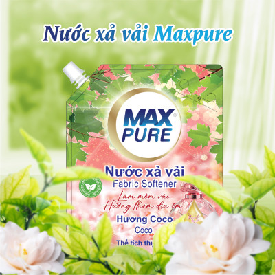 Túi nước xả vải Maxpure Hương Coco 3L - TẶNG 2 vỉ viên treo bồn cầu Evershine