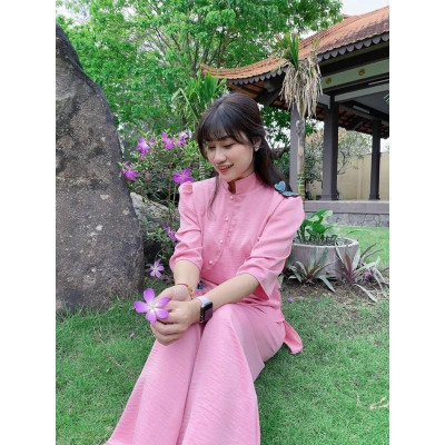 Đồ lam đi chùa cao cấp AL031 kết cườm thêu bướm cực đẹp