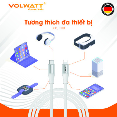 Cáp sạc nhanh Volwatt GE-S16-CL hàng chính hãng | Cáp Type-C to L 27W, đạt chuẩn MFi, tương thích iP14 trở xuống, dây bện | BH 12 tháng