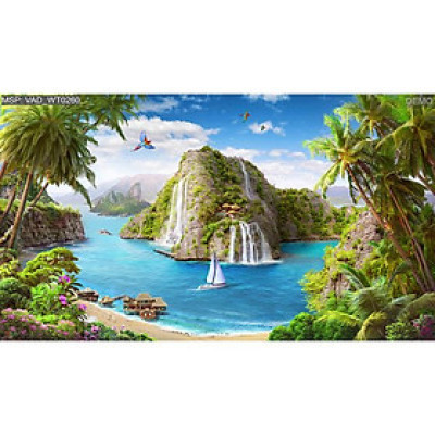 Tranh dán tường 3d thác nước - ép kim sa - cp1 sẵn keo SN64