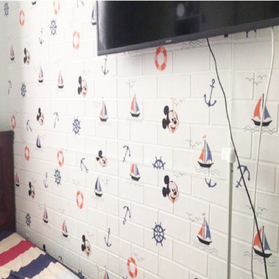 Bộ 5 Tấm Xốp Dán Tường Hoạt Hình Mickey Thuyền Dễ Thương, Kích Thước 70cm x 77cm