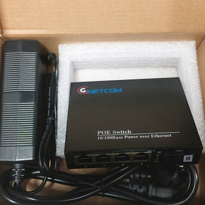 Bộ chuyển đổi quang điện POE 4xJ45 10/100M kèm cổng  SC 1 sợi GNETCOM GNC-6104FE-25B - Hàng Chính hãng