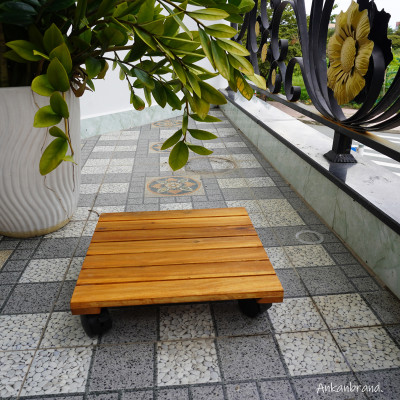 Đôn Chậu Cây Cảnh Có Bánh Xe Cỡ Lớn 35Cm Thích Hợp Đặt Chậu Cây Trong Nhà Thuận Tiện Di Chuyển Màu Vàng