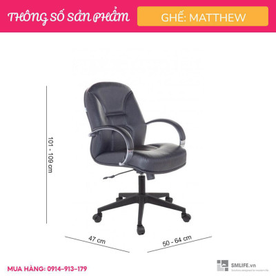Ghế xoay văn phòng lưng cao bọc da SMLIFE Matthew