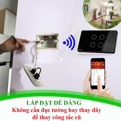 Ổ Cắm Tích Hợp 2 Nút Công Tắc Wifi Hunonic Datic Bật Tắt Từ Xa Trên Điện Thoại & Ra Lệnh Giọng Nói