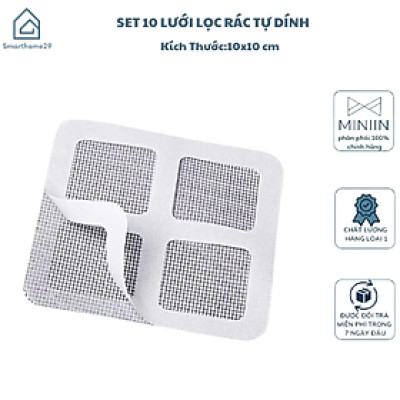 Set 10 Miếng Dán Lưới Lọc Rác Tự Dính, Chặn Rác Cống Thoát Sàn Nhà Tắm, Bồn Rửa 10x10cm - HÀNG CHÍNH HÃNG MINIIN