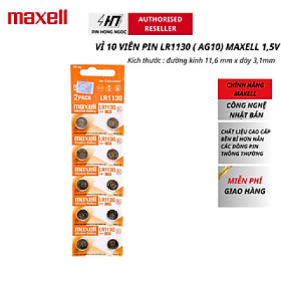 Vỉ 10 Viên Pin LR1130 ( Pin AG10 , Pin LR54 ) Maxell 1,5V Chính Hãng