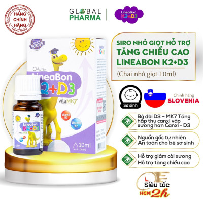 Siro nhỏ giọt LineaBon D3K2 tăng chiều cao, chống còi xương cho bé (Chai 15ml)