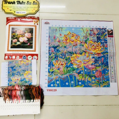 Tranh thêu kín Hoa sen VS8129, kích thước 50 x 50 cm