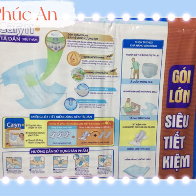 Tã Dán Người Già Siêu Thấm Caryn Size M 40 Miếng Vòng Hông 61 đến 106 Cm - Bỉm Dán Người Cao Tuổi Size M40 Caryn