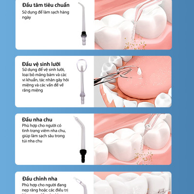 Máy Tăm Nước Cầm Tay Chính Hãng Lorca TA 9109WT Vệ Sinh Răng Miệng, Bộ 5 Đầu Tăm, 5 Chế Độ Sử Dụng