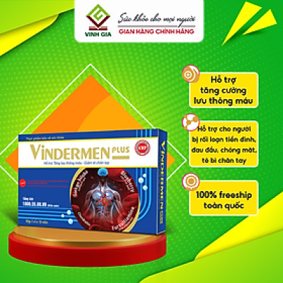 Vindermen Plus - hỗ trợ Tăng cường lưu thông máu, thiểu năng tuần hoàn máu não - hộp 30 viên
