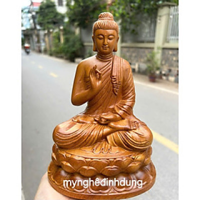 Tượng phật thích ca bằng gỗ bách xanh thơm nức cao 20x15x12cm