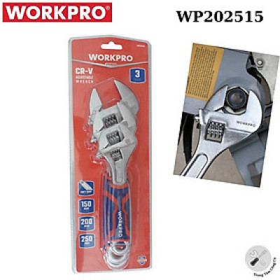 Bộ 3 mỏ lết ( Bộ cờ lê điều chỉnh được),  thép hợp kim CR-V Workpro WP202515 cán nhựa - Hàng chính hãng