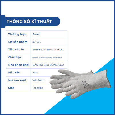 Găng tay cách nhiệt Ansell 42-474 mang vào thoải mái, linh hoạt, độ bền cao chịu nhiệt chống nóng