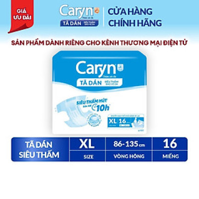Tã/Bỉm dán người lớn siêu thấm Caryn dành cho người hạn chế khả năng đi lại  Size XL16 miếng