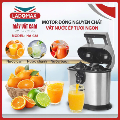 Máy Vắt Cam 2 Đầu Ép LADOMAX HA-938 dành cho quán công suất 1060W motor đồng-Hàng chính hãng