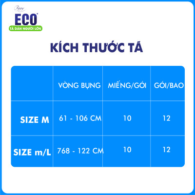 Tã Dán Người Lớn Peppy Eco Siêu Mềm Mại, Siêu Khô Thoáng, Kháng khuẩn Size M/L (10 Miếng