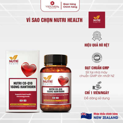 Bộ Sản Phẩm Bổ Tim, Bổ Xương Khớp New Zealand: 2 Hộp Bổ Tim Nutri Co Q10 160g Hawthorn -30 Viên; Go Glucosamine 1-A-Day 1500mg - 60 Viên