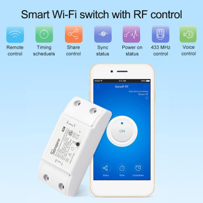 Công tắc Wifi SONOFF RF 433MHz Tương thích với Alexa cho Google Home Công tắc không dây 10A / 2200W với chức năng hẹn giờ