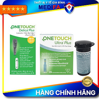 Combo 25 que thử đường huyết One Touch Ultra Plus và 25 kim lấy máu One Touch Delica Plus, Hàng chính hãng