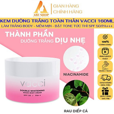 Kem BODY VACCI - Body Cream 160ml SPF50 PA++ Tone - Up - Làm Sáng Da - Nâng Tone Toàn Thân Siêu Đẹp