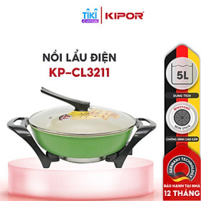 Nồi lẩu điện đa năng KIPOR KP-LD3211 - Lòng nồi chống dính WHITFORD cao cấp, nắp vung thuỷ tinh chịu nhiệt tay cầm chống đổ - Hàng chính hãng