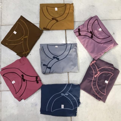 Áo lam đi chùa_ viền cổ tròn bông thêu