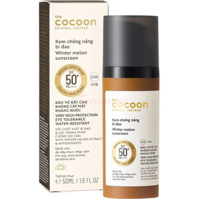 Kem chống nắng bí đao Cocoon Winter Melon Sunscreen SPF 50+ PA++++ giúp bảo vệ da (50ml) - Hàng chính hãng
