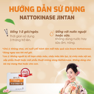 Thực phẩm bảo vệ sức khỏe Nattokinase Jintan Nhật Bản, hỗ trợ giảm mỡ máu, ngừa đột quỵ, tai biến, hộp 60 gói