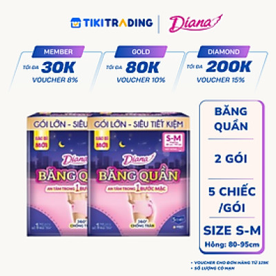 [MỚI] Bộ 2 Băng vệ sinh quần Diana chống tràn 360 size S-M (5 miếng/ gói)