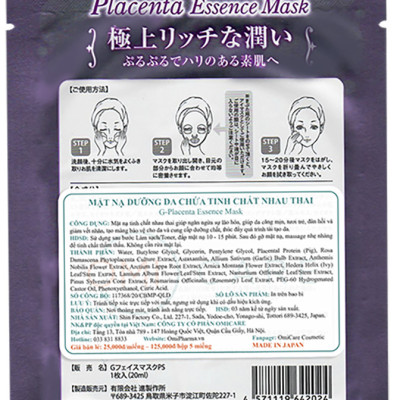 Mặt nạ chống lão hóa tinh chất nhau thai cừu Placenta G Face Mask PL (Hộp 5 miếng)