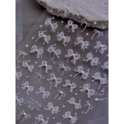 Sticker Hình Nơ Nổi 5D Dán Móng, Sticker Hình Nơ Trắng Cao Cấp Làm Nail Miếng Dán Móng Tay Nơ Hàn Quốc Nữ Women