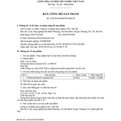 Newborn Drops VITAMIN D3 12000IU Giúp tăng cường hấp thu canxi cho trẻ nhỏ (15ml)